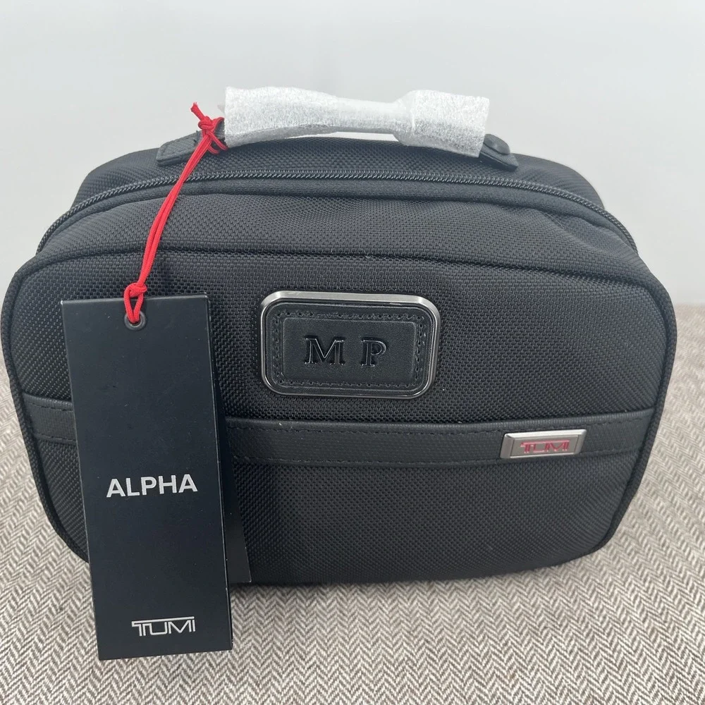 TUMI Black Alpha 3 Split Zip Around Travel Bag Initials 